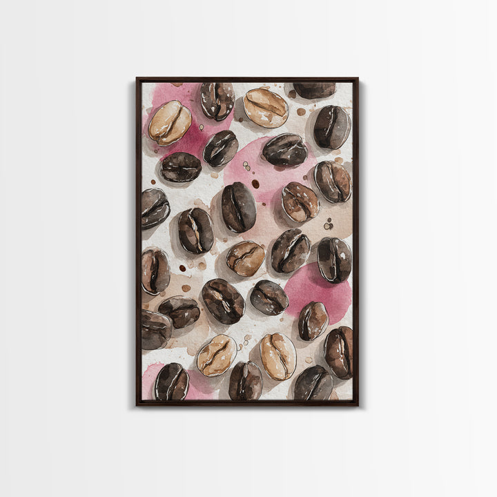 Roasted Beans Falling Through Dark Space Framed Canvas Print, Coffee Shop Art, Moody Wall Art, Cafe Decor, Fine Art, Cafe, CSA-2x3-76