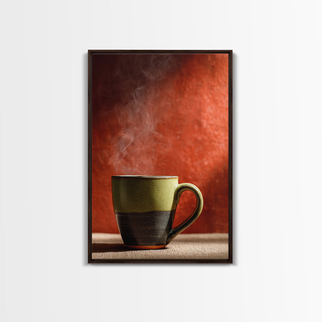 Espresso Cup with Rising Steam and Warm Canvas Print, Coffee Shop Art, Kitchen Wall Decor, Cafe Decor, Oil Painting, Cafe, CSA-2x3-81