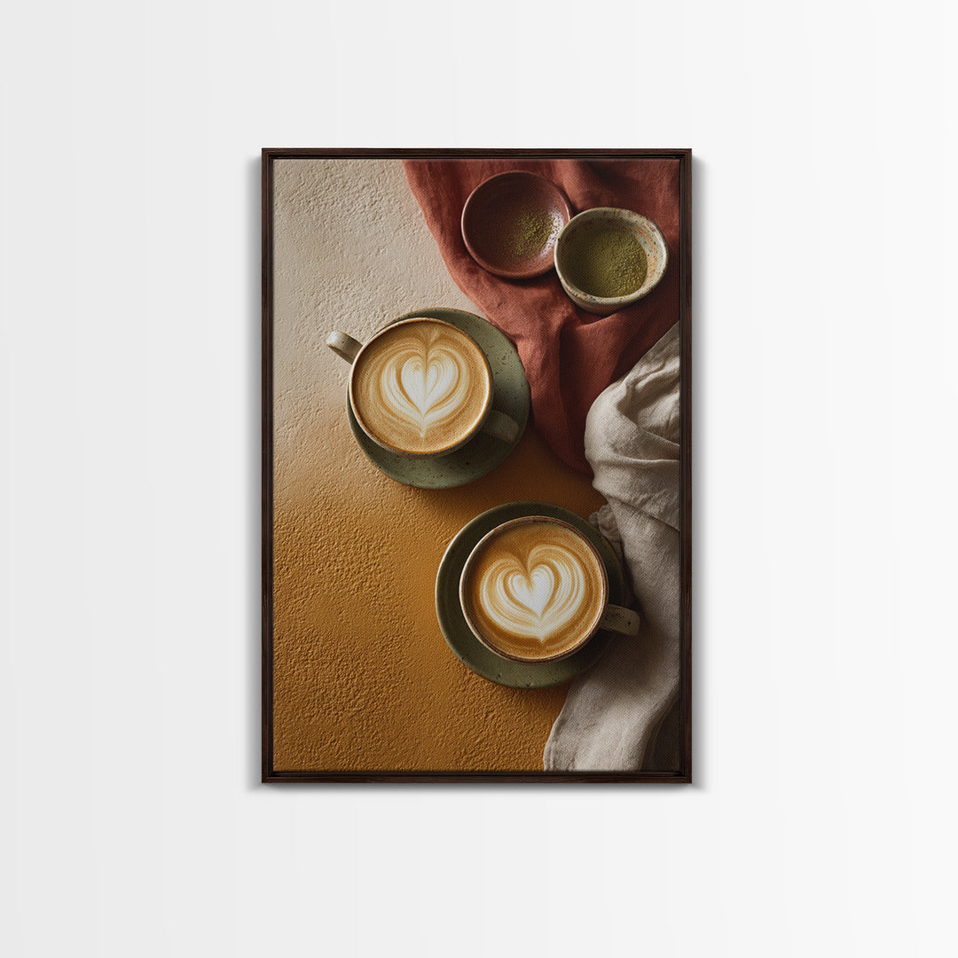 Latte Art Heart Seen from Above Framed Canvas Print, Coffee Shop Art, Modern Decor, Cafe Decor, Fine Art, Cafe, Wall Decor, CSA-2x3-84