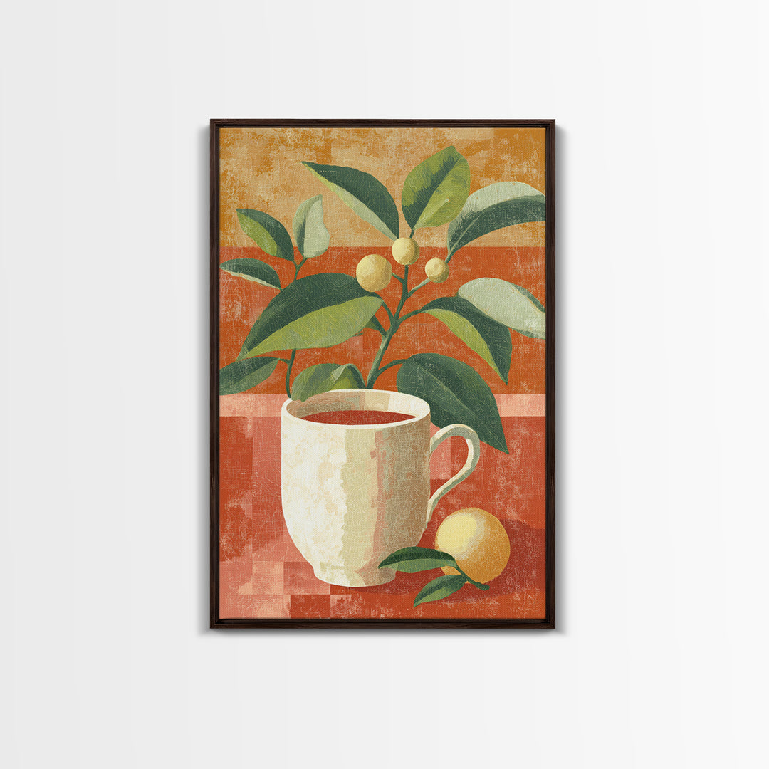 Retro Cafe Poster Coffee Cup Graphic Framed Canvas Print, Coffee Shop Art, Coffee Art, Cafe Decor, Fine Art, Cafe, CSA-2x3-87