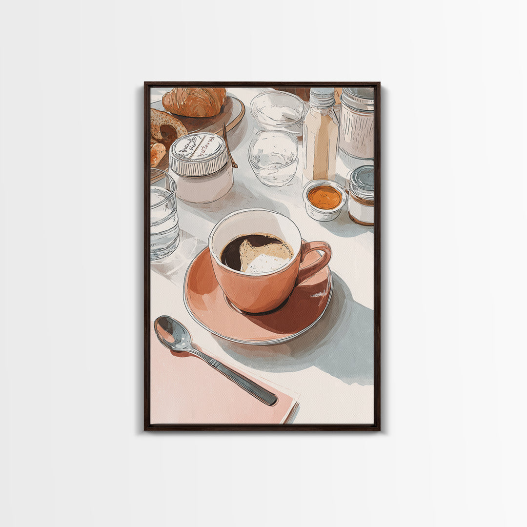 Minimal Line Art of a Cup and Framed Canvas Print, Coffee Shop Art, Kitchen Decor, Cafe Decor, Abstract Art, Cafe, CSA-2x3-98