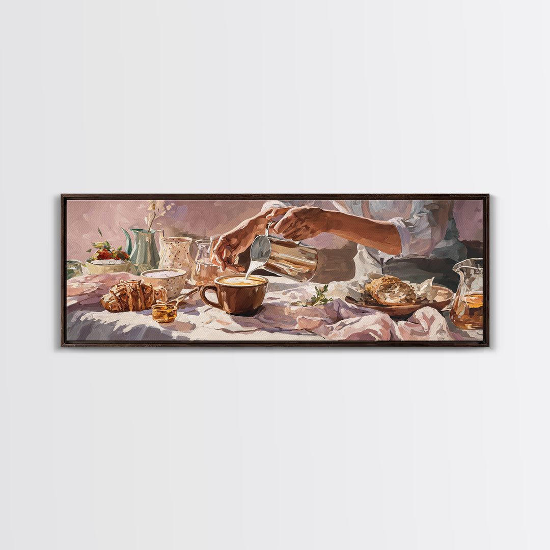 Barista Hands Pouring Milk into Espresso Canvas Print, Coffee Shop Art, Dopamine Decor, Cafe Decor, Cafe, Coffee Wall Art, CSA-3x1-13