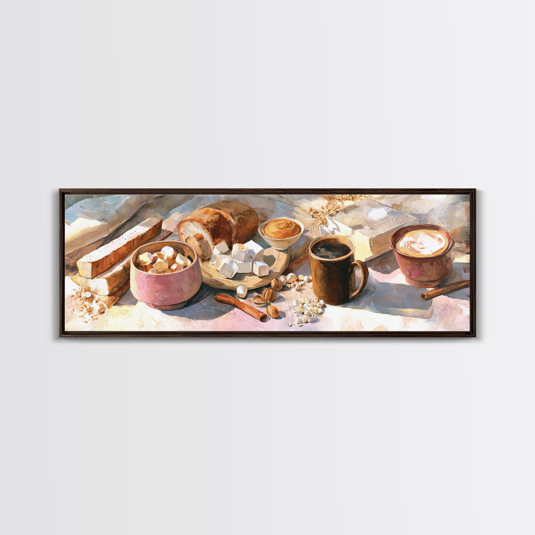Cinnamon Sticks and Cappuccino Foam Still Life Canvas Print, Coffee Shop Art, Bedroom Wall Art, Cafe Decor, Fine Art, Cafe, CSA-3x1-16