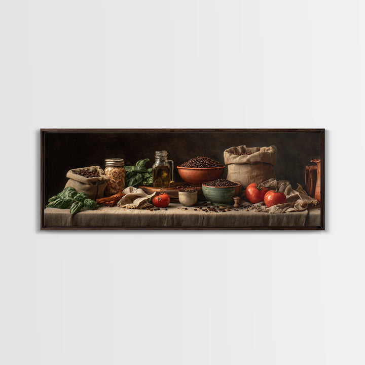 Coffee Beans and Burlap Sack Still Life Framed Canvas Print, Coffee Shop Art, Kitchen Art, Cafe Decor, Fine Art, Cafe, CSA-3x1-18