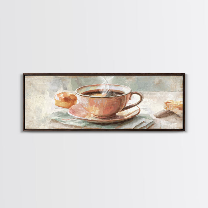 Retro Cafe Poster Coffee Cup Graphic Framed Canvas Print, Coffee Shop Art, Room Decor, Cafe Decor, Cafe, Canvas Wall Art, CSA-3x1-23