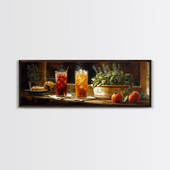 Iced Coffee Glass Framed Canvas Print, Coffee Shop Art, Textured Painting, Cafe Decor, Fine Art, Cafe, Kitchen Decor, CSA-3x1-27
