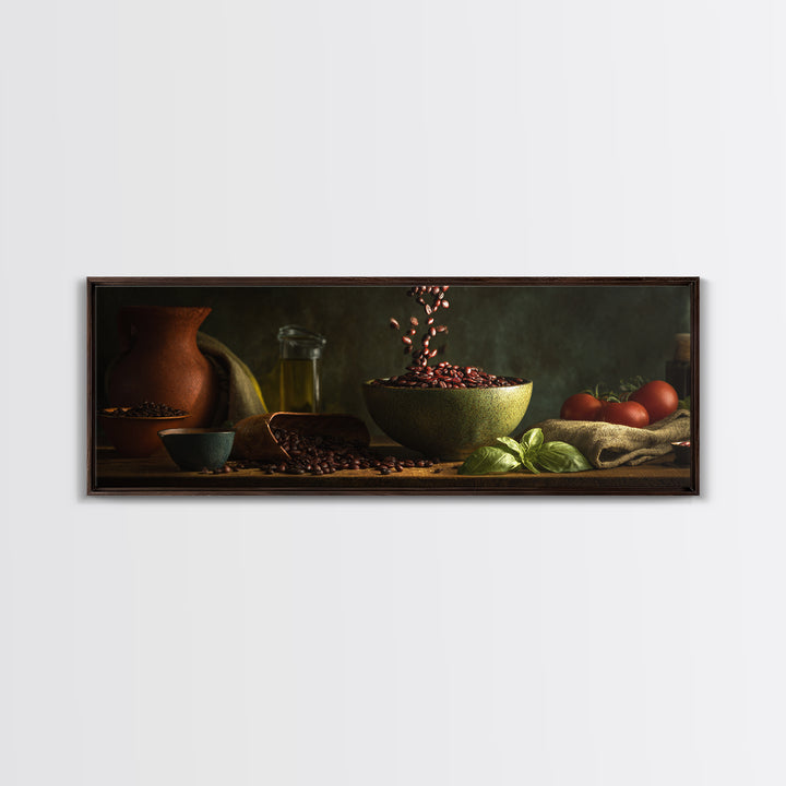 Roasted Beans Falling Through Dark Space Canvas Print, Coffee Shop Art, Gallery Decor, Cafe Decor, Fine Art, Cafe, Wall Art, CSA-3x1-36