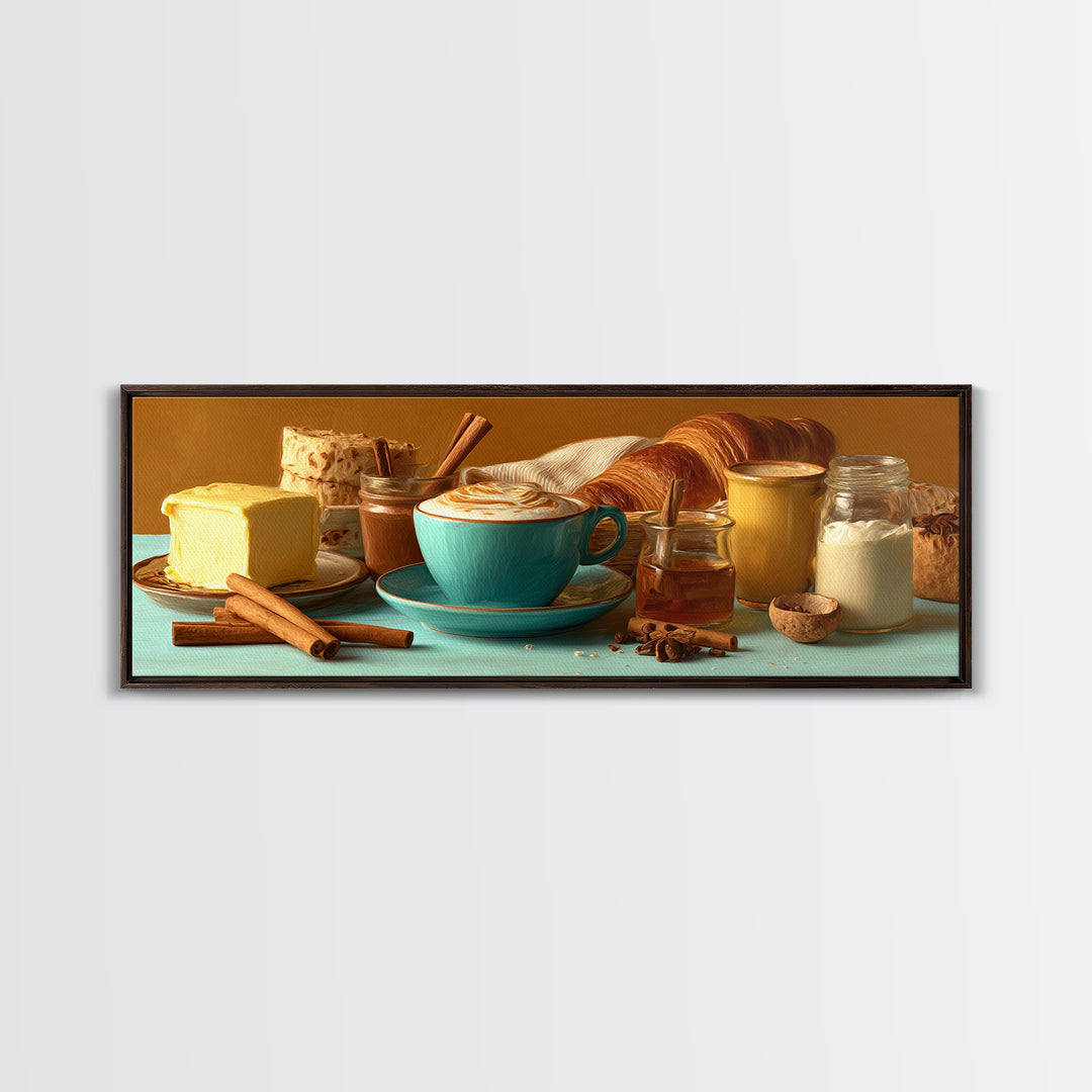 Cinnamon Sticks and Cappuccino Foam Still Life Canvas Print, Coffee Shop Art, Neutral Decor, Cafe Decor, Fine Art, Cafe, CSA-3x1-40