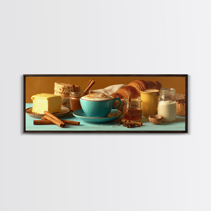 Cinnamon Sticks and Cappuccino Foam Still Life Canvas Print, Coffee Shop Art, Neutral Decor, Cafe Decor, Fine Art, Cafe, CSA-3x1-40