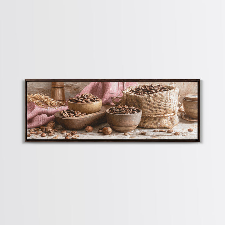 Coffee Beans and Burlap Sack Still Life Canvas Print, Coffee Shop Art, Canvas Print, Cafe Decor, Fine Art, Cafe, Neutral Decor, CSA-3x1-42