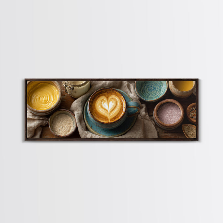 Latte Art Heart Seen from Above Framed Canvas Print, Coffee Shop Art, Modern Decor, Cafe Decor, Fine Art, Cafe, Wall Decor, CSA-3x1-44