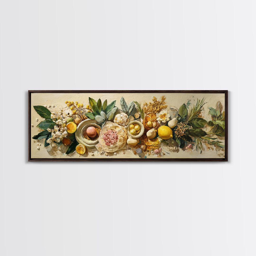 Sunlit Pastry and Coffee Arrangement Framed Canvas Print, Coffee Shop Art, Art Print, Cafe Decor, Cafe, Dark Academia Decor, CSA-3x1-59