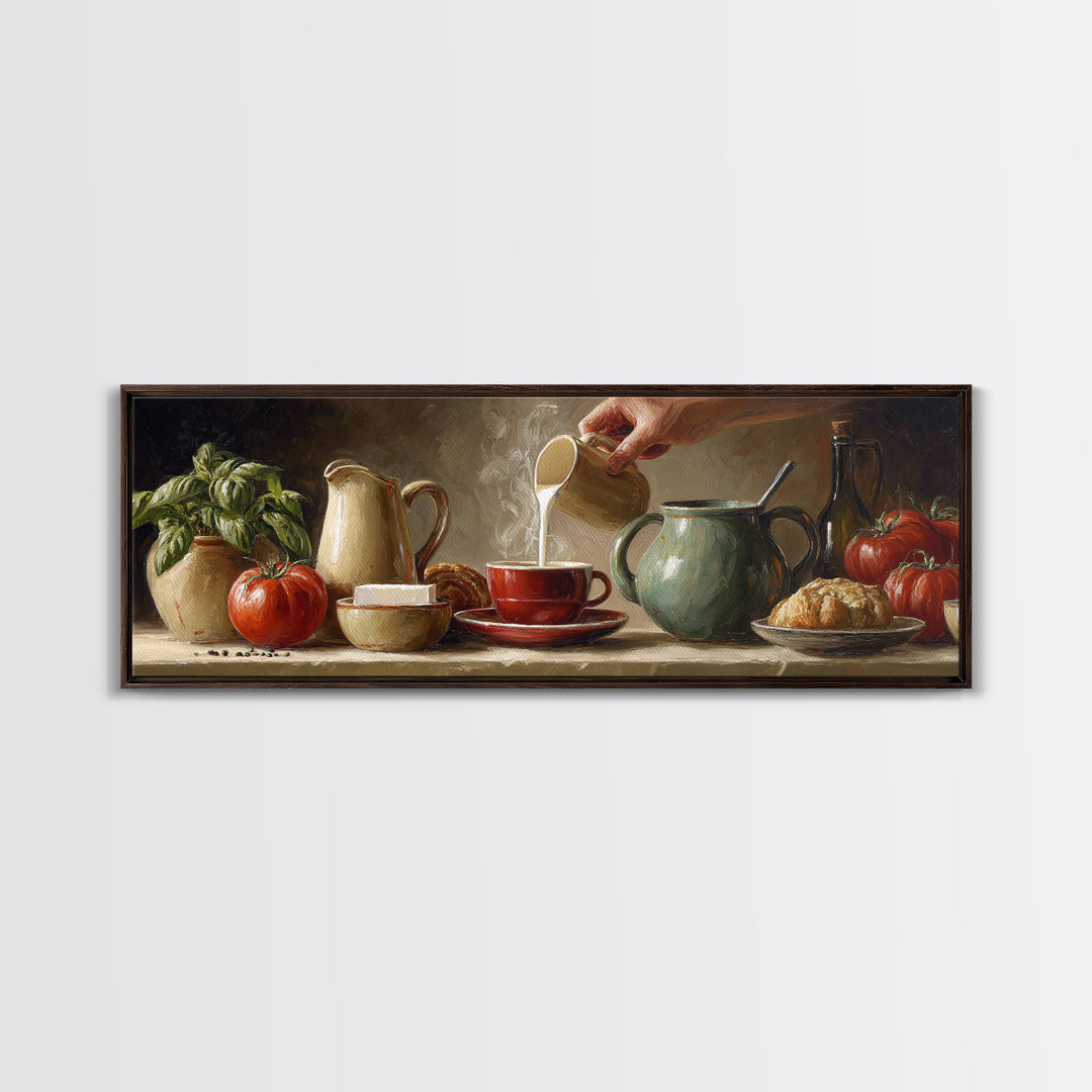 Barista Hands Pouring Milk into Espresso Canvas Print, Coffee Shop Art, Whimsical Art, Cafe Decor, Oil Painting, Cafe, CSA-3x1-61