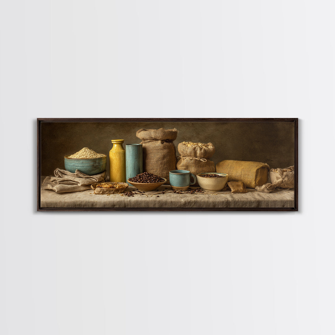 Coffee Beans and Burlap Sack Still Life Canvas Print, Coffee Shop Art, Canvas Print, Cafe Decor, Fine Art, Cafe, Neutral Decor, CSA-3x1-66
