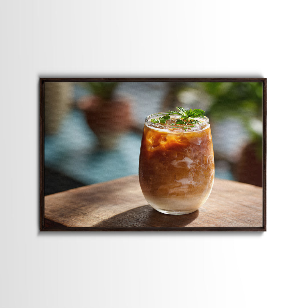 Iced Coffee Glass Framed Canvas Print, Coffee Shop Art, Canvas Print, Cafe Decor, Fine Art, Cafe, Neutral Decor, Modern Decor, CSA-3x2-15