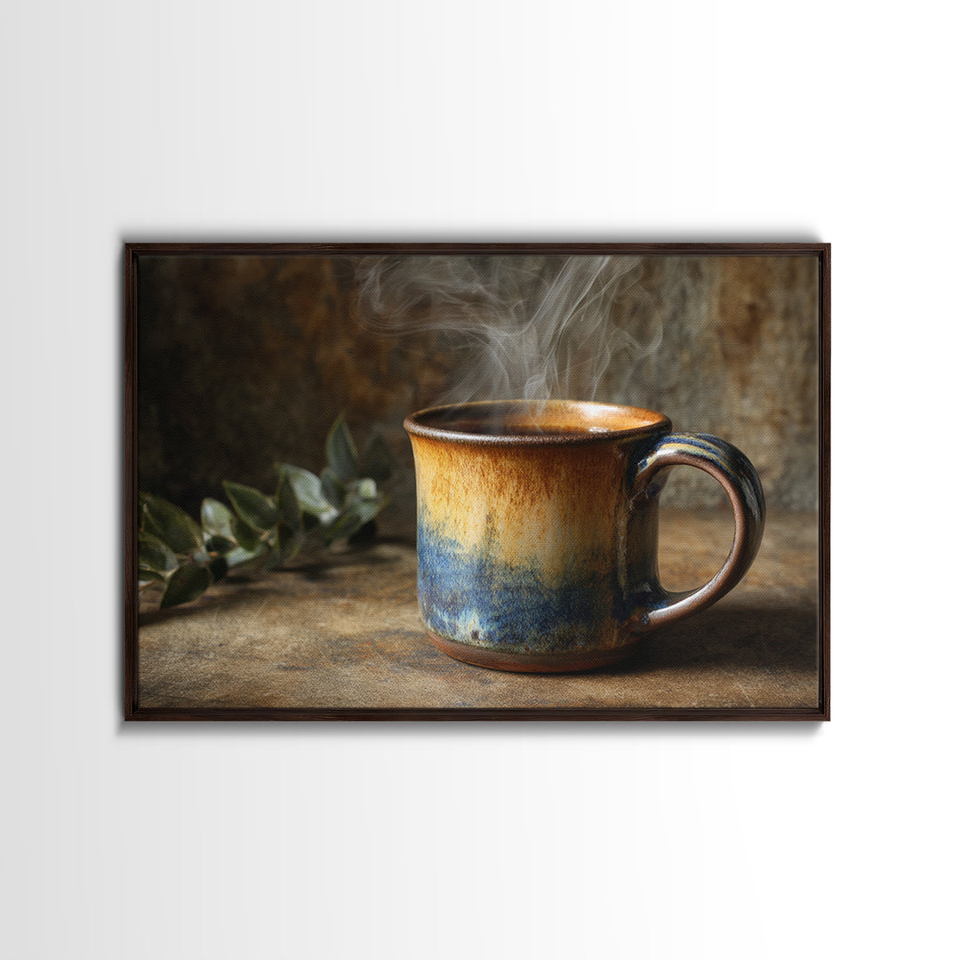 Espresso Cup with Rising Steam and Warm Canvas Print, Coffee Shop Art, Modern Decor, Cafe Decor, Fine Art, Cafe, Wall Decor, CSA-3x2-29