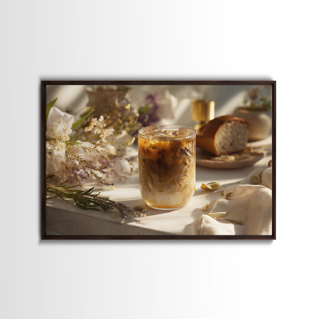 Iced Coffee Glass Framed Canvas Print, Coffee Shop Art, Contemporary Art, Cafe Decor, Cafe, Printable Art, Farmhouse Decor, CSA-3x2-39