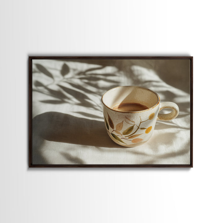 Espresso Cup with Rising Steam and Warm Framed Canvas Print, Coffee Shop Art, Coffee Art, Cafe Decor, Fine Art, Cafe, CSA-3x2-5