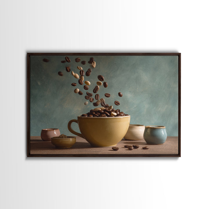 Roasted Beans Falling Through Dark Space Canvas Print, Coffee Shop Art, Contemporary Art, Cafe Decor, Fine Art, Cafe, CSA-3x2-72