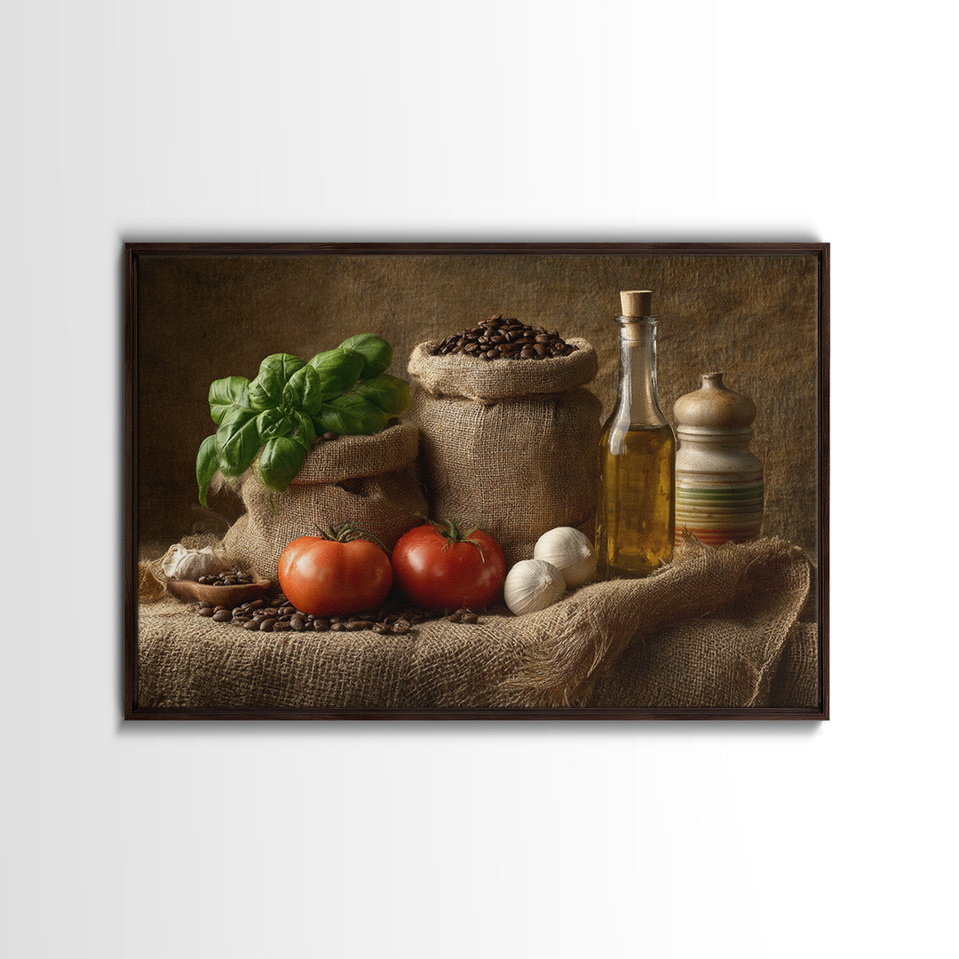 Coffee Beans and Burlap Sack Still Life Framed Canvas Print, Coffee Shop Art, Food Art, Cafe Decor, Fine Art, Cafe, CSA-3x2-78