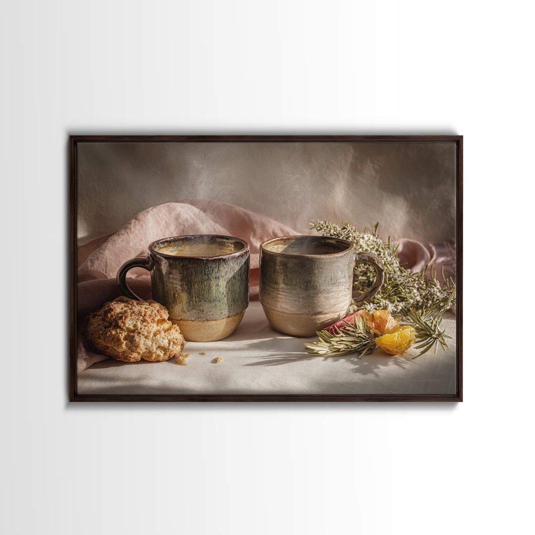 Two Cups Facing Each Other Canvas Print, Coffee Shop Art, Boho Decor, Cafe Decor, Oil Painting, Cafe, Printable, CSA-3x2-89