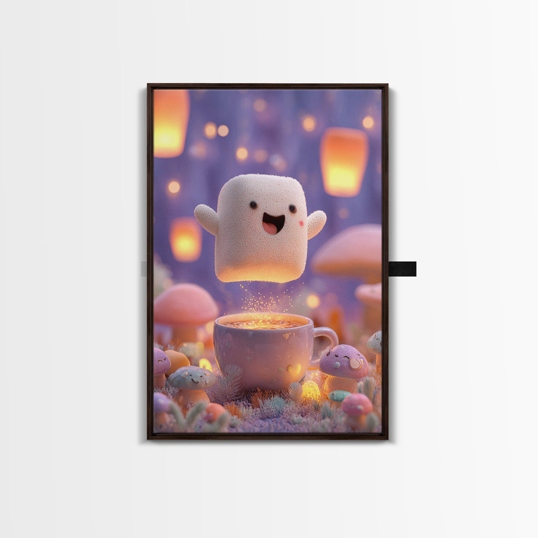 The Marshmallow Ghost, Kids Halloween Decor, Vertical Wall Art, Canvas Print, Halloween Kids Decor, Whimsical Wall Art, Dark Fantasy Art