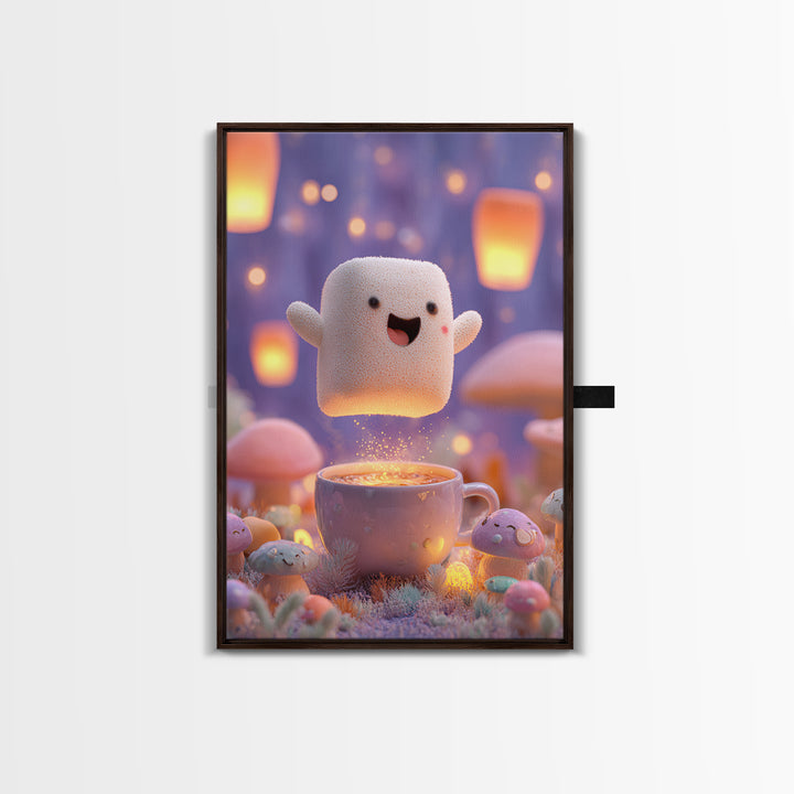 The Marshmallow Ghost, Kids Halloween Decor, Vertical Wall Art, Canvas Print, Halloween Kids Decor, Whimsical Wall Art, Dark Fantasy Art