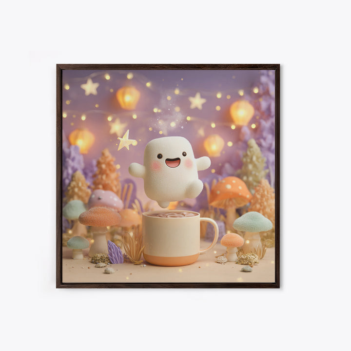 The Marshmallow Ghost, Cute Halloween Wall Art, Square Wall Art, Framed Canvas Print, Halloween Kids Decor, Whimsical Wall Art
