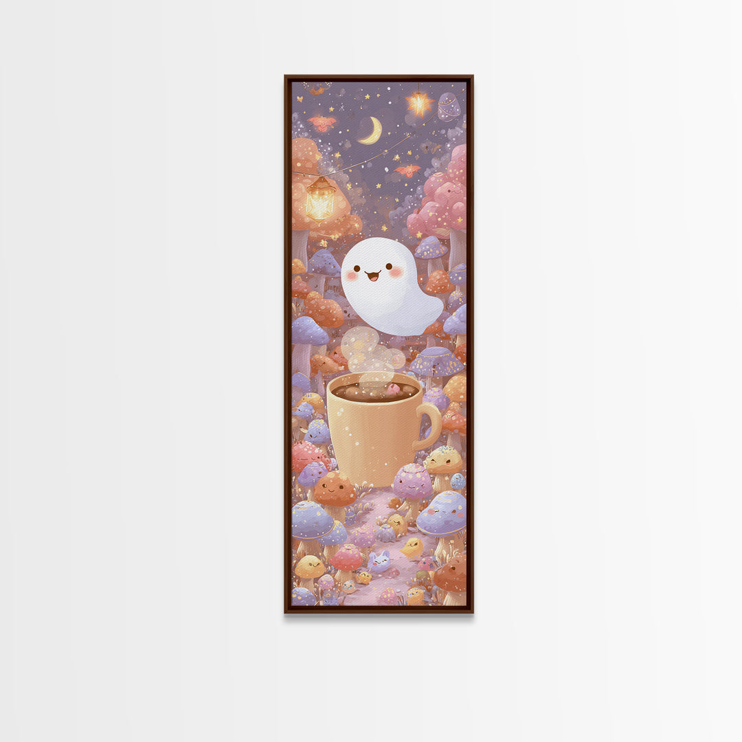 The Marshmallow Ghost, Cute Spooky Wall Art, Tall Narrow Wall Art, Framed Canvas Print, Halloween Kids Decor, Whimsical Wall Art