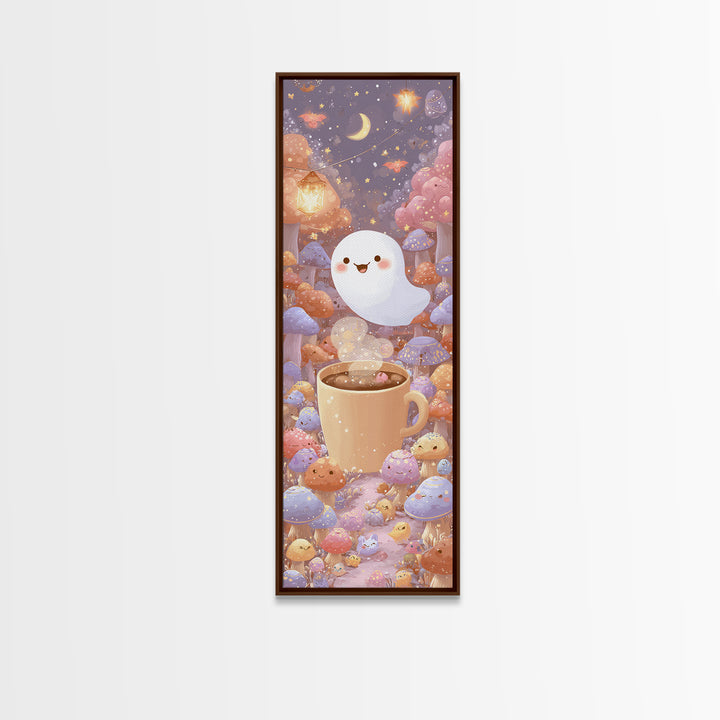 The Marshmallow Ghost, Cute Spooky Wall Art, Tall Narrow Wall Art, Framed Canvas Print, Halloween Kids Decor, Whimsical Wall Art