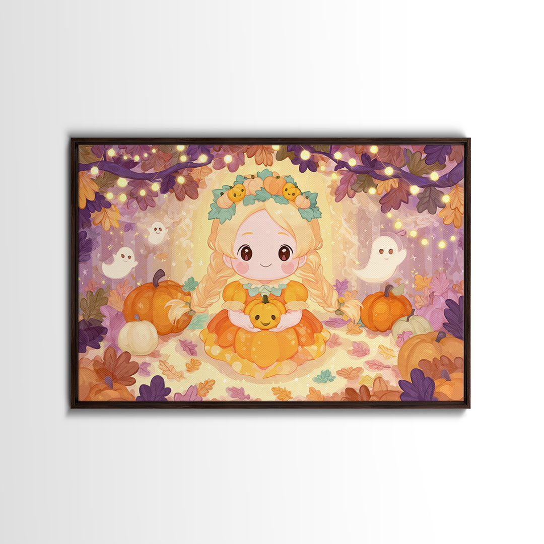 The Pumpkin Princess, Whimsical Halloween Art, Landscape Wall Art, Canvas Print, Halloween Kids Decor, Whimsical Wall Art, Horror Wall Art