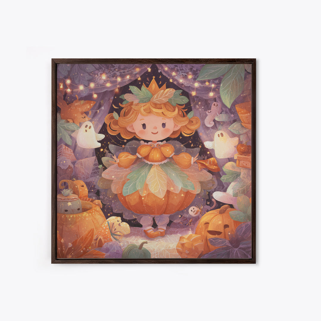 The Pumpkin Princess, Storybook Halloween Art, Square Wall Art, Canvas Print, Halloween Kids Decor, Whimsical Wall Art