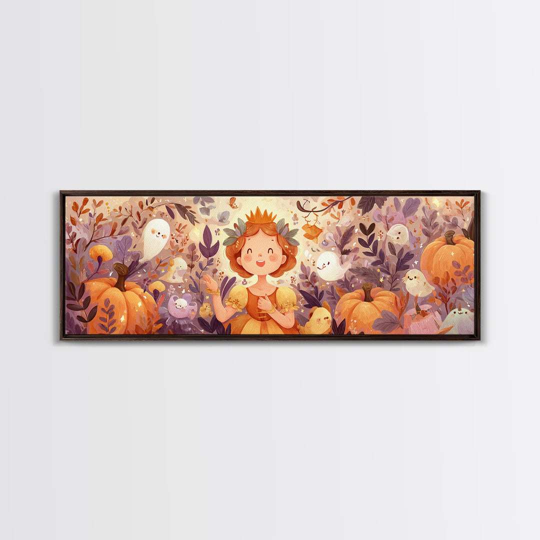 The Pumpkin Princess, Cute Spooky Wall Art, Extra Wide Wall Art, Canvas Print, Halloween Kids Decor, Whimsical Wall Art, Halloween Decor