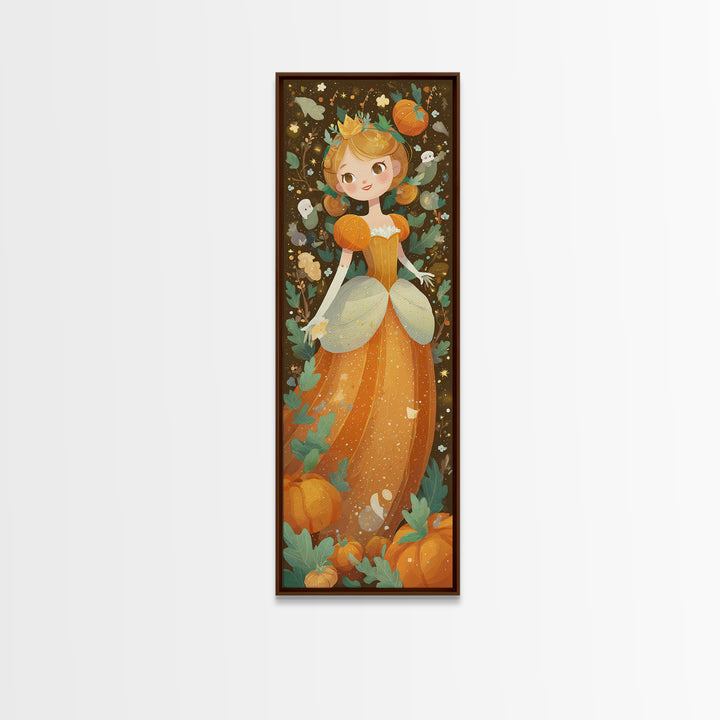 The Pumpkin Princess, Kids Halloween Decor, Tall Narrow Wall Art, Framed Canvas Print, Halloween Kids Decor, Whimsical Wall Art
