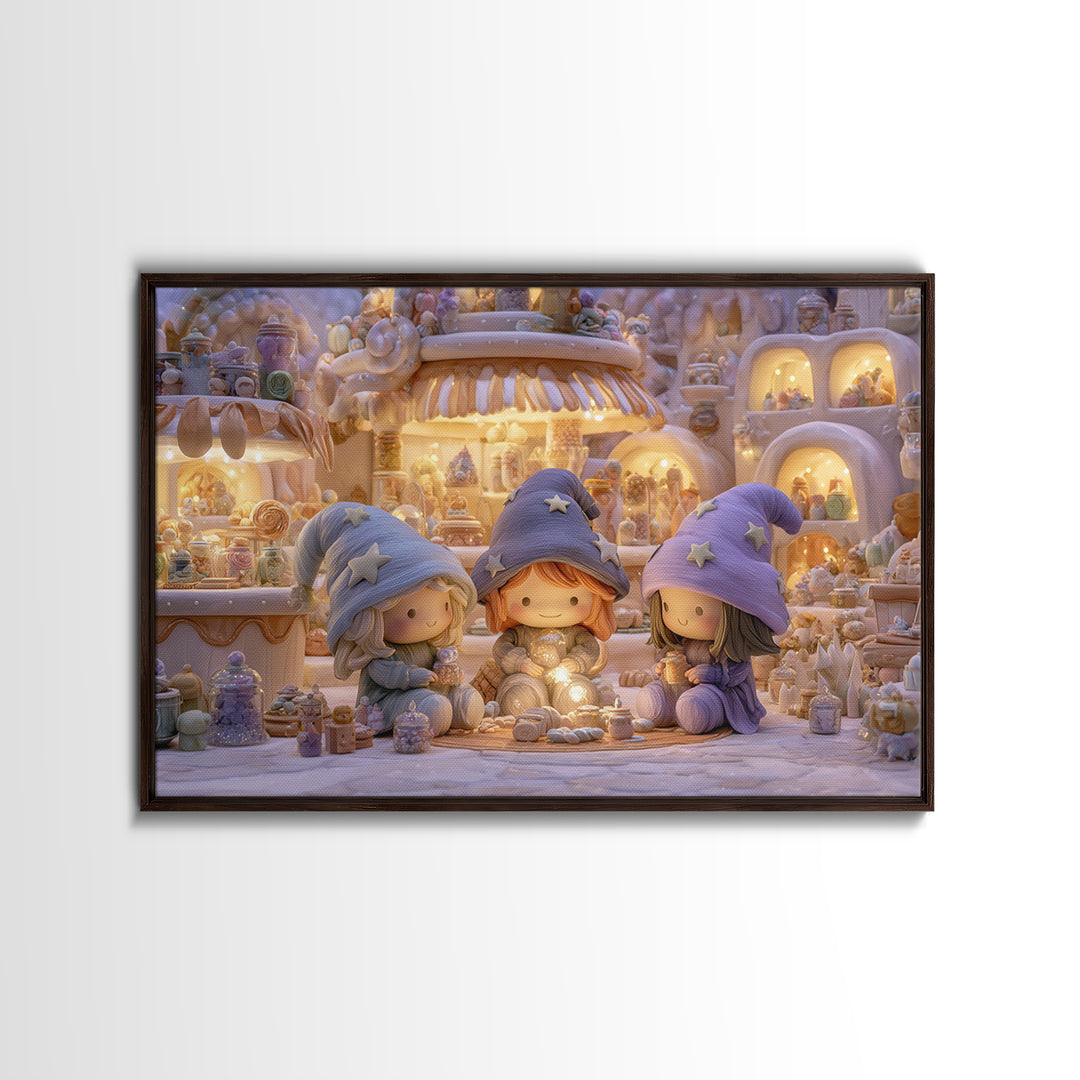 The Little Star Witch, Whimsical Halloween Art, Landscape Wall Art, Framed Canvas Print, Halloween Kids Decor, Whimsical Wall Art