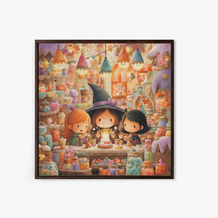 The Little Star Witch, Kids Halloween Decor, Square Wall Art, Canvas Print, Halloween Kids Decor, Whimsical Wall Art, Spooky Wall Decor