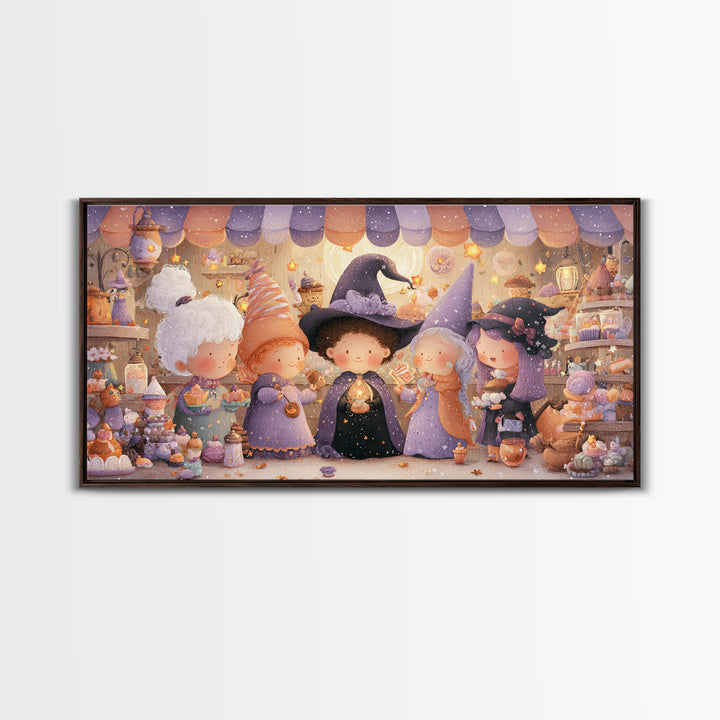 The Little Star Witch, Kids Halloween Decor, Wide Panoramic Art, Canvas Print, Halloween Kids Decor, Whimsical Wall Art, Horror Wall Art