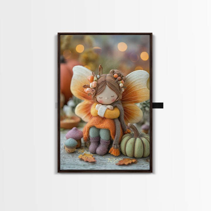 The Candy Corn Fairy, Storybook Halloween Art, Vertical Wall Art, Framed Canvas Print, Halloween Kids Decor, Whimsical Wall Art