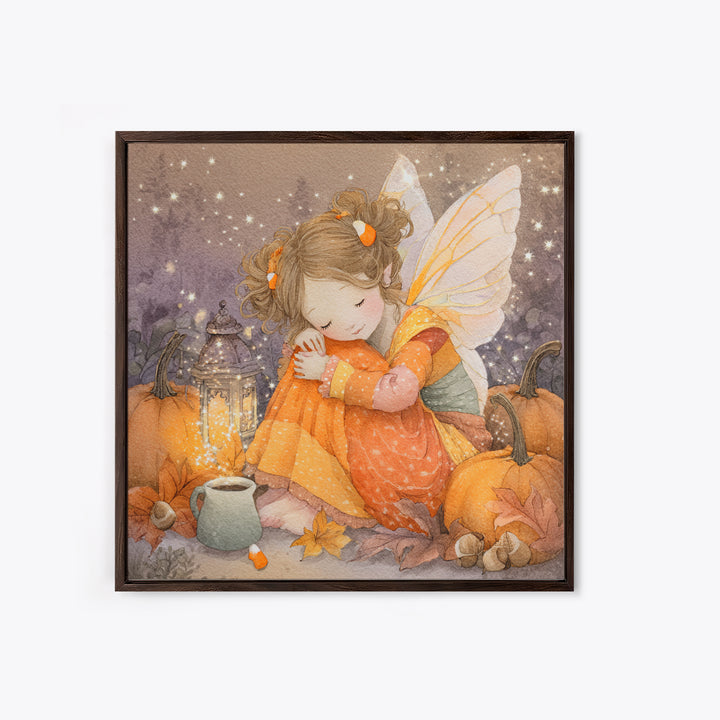 The Candy Corn Fairy, Kids Halloween Decor, Square Wall Art, Framed Canvas Print, Halloween Kids Decor, Whimsical Wall Art