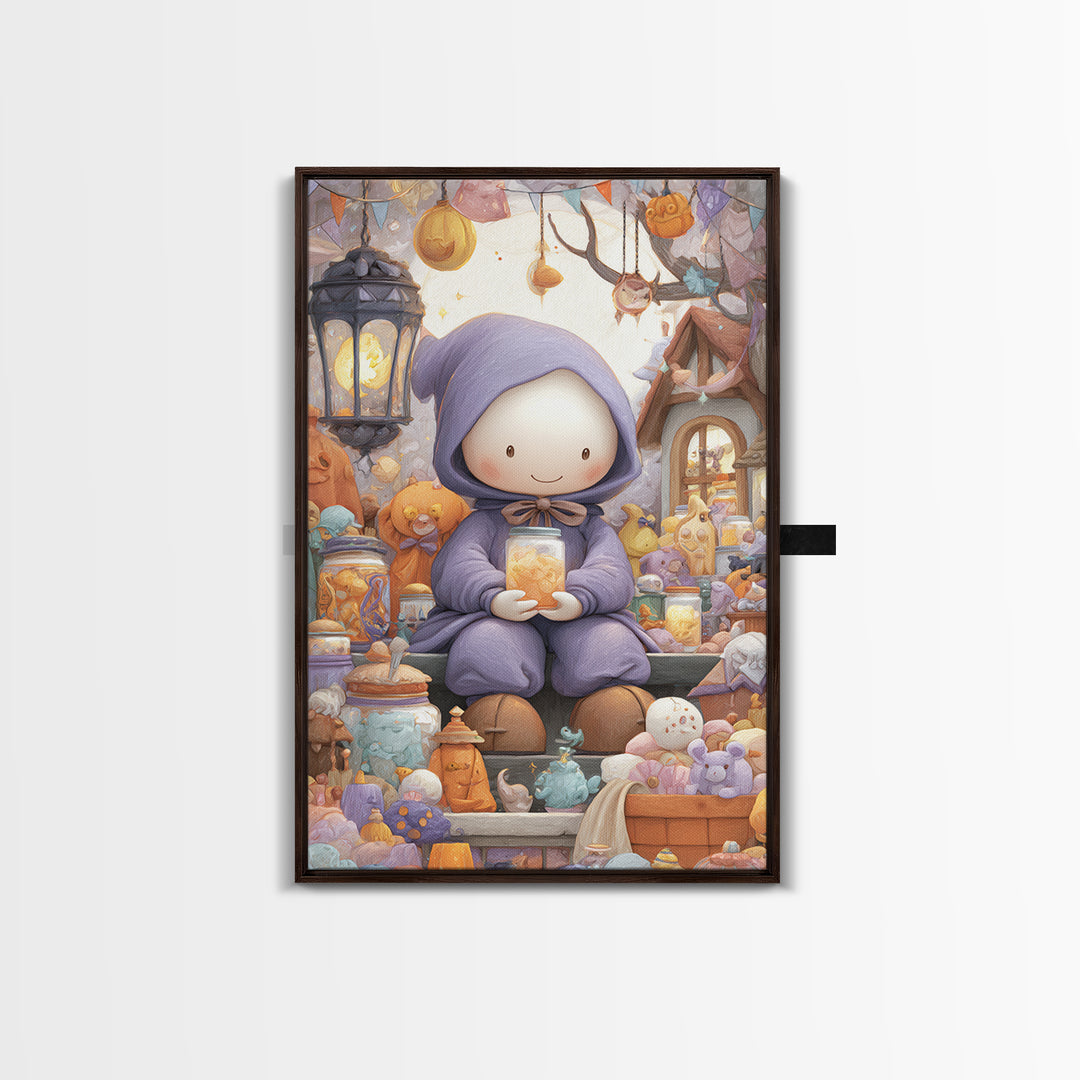 The Moonbeam Wizard, Kids Halloween Decor, Vertical Wall Art, Canvas Print, Halloween Kids Decor, Whimsical Wall Art, Halloween Wall Art