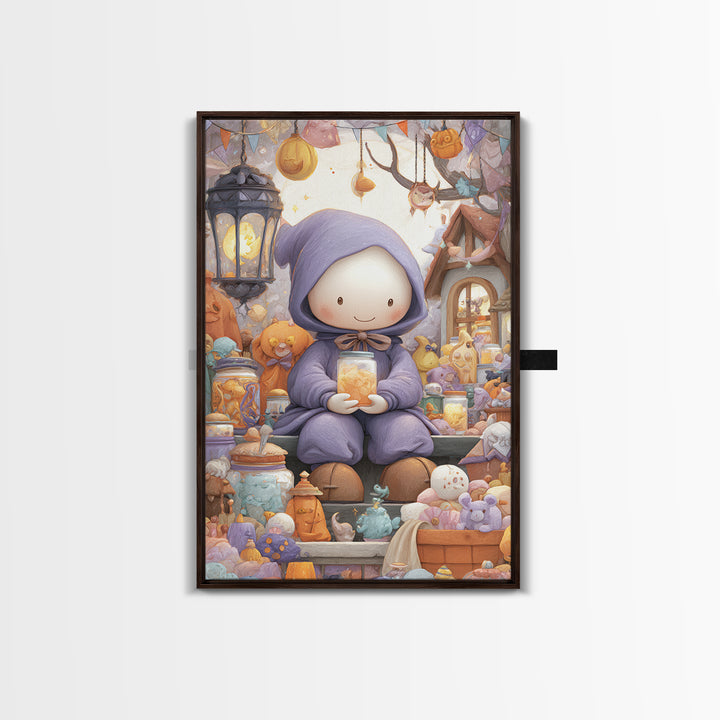 The Moonbeam Wizard, Kids Halloween Decor, Vertical Wall Art, Canvas Print, Halloween Kids Decor, Whimsical Wall Art, Halloween Wall Art
