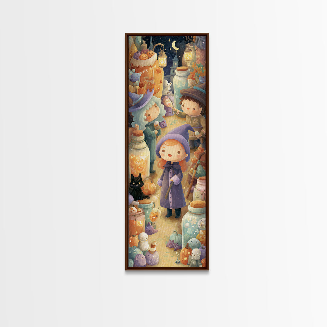 The Moonbeam Wizard, Kids Halloween Decor, Tall Narrow Wall Art, Canvas Print, Halloween Kids Decor, Whimsical Wall Art, Seasonal Home Decor
