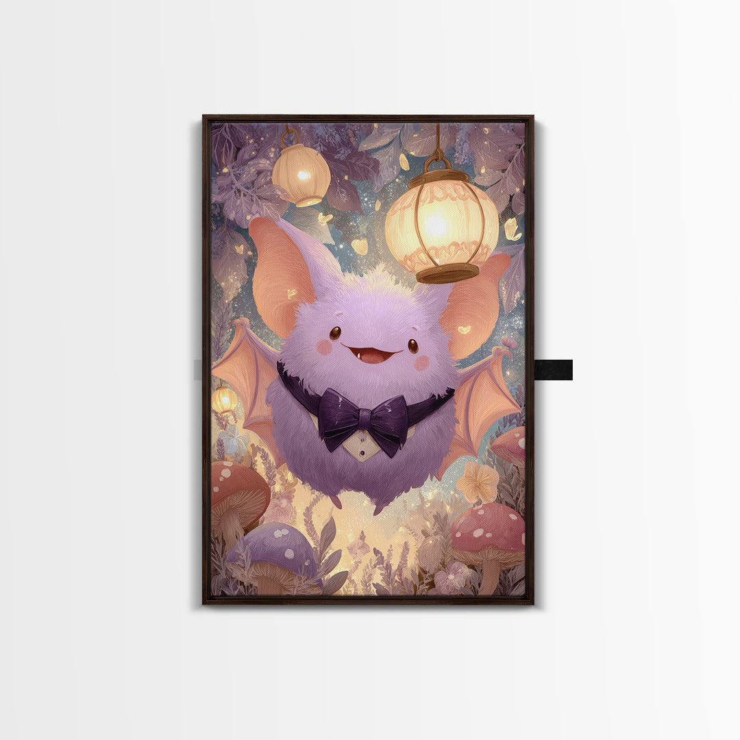 The Bow-Tie Bat, Cute Spooky Wall Art, Vertical Wall Art, Canvas Print, Halloween Kids Decor, Whimsical Wall Art, Seasonal Home Decor
