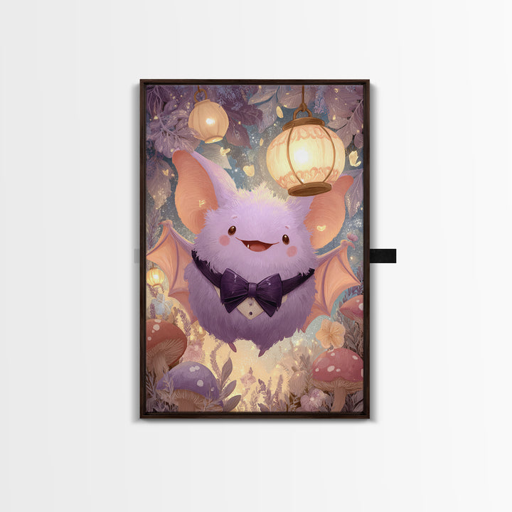 The Bow-Tie Bat, Cute Spooky Wall Art, Vertical Wall Art, Canvas Print, Halloween Kids Decor, Whimsical Wall Art, Seasonal Home Decor