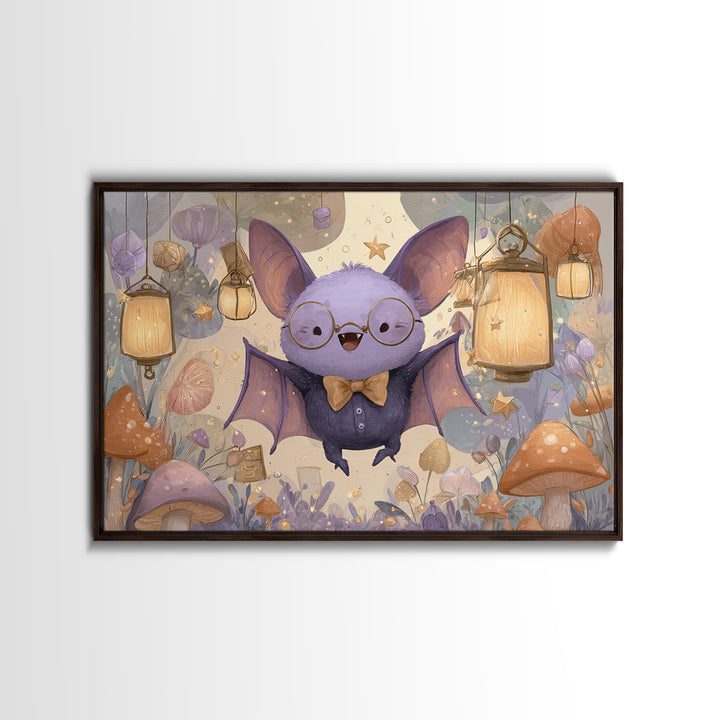The Bow-Tie Bat, Kids Halloween Decor, Landscape Wall Art, Canvas Print, Halloween Kids Decor, Whimsical Wall Art, Spooky Wall Decor