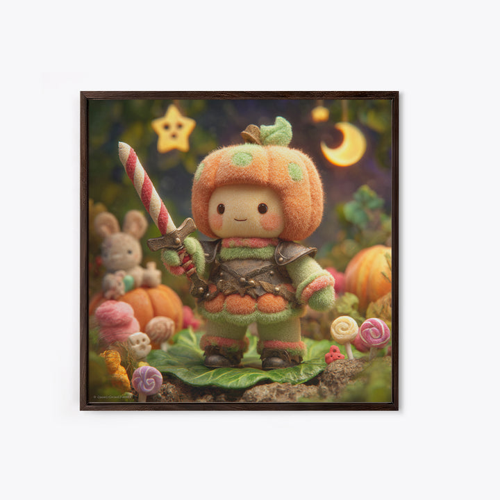 The Pumpkin Knight, Plush Halloween Art, Square Wall Art, Canvas Print, Cute Halloween Wall Art, Halloween Kids Decor