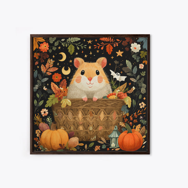 The Pumpkin Hamster, Folk Halloween Art, Square Wall Art, Canvas Print, Cute Halloween Wall Art, Halloween Kids Decor
