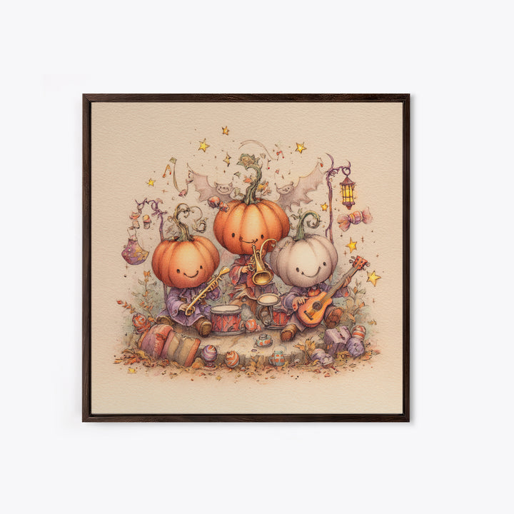 The Pumpkin Music Band, Hand Sketch Halloween Art, Square Wall Art, Canvas Print, Cute Halloween Wall Art