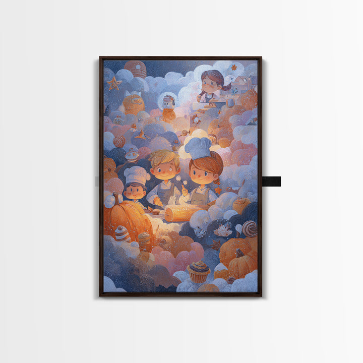 The Pumpkin Bakery, Pastel Halloween Art, Vertical Wall Art, Canvas Print, Cute Halloween Wall Art, Whimsical Nursery Decor