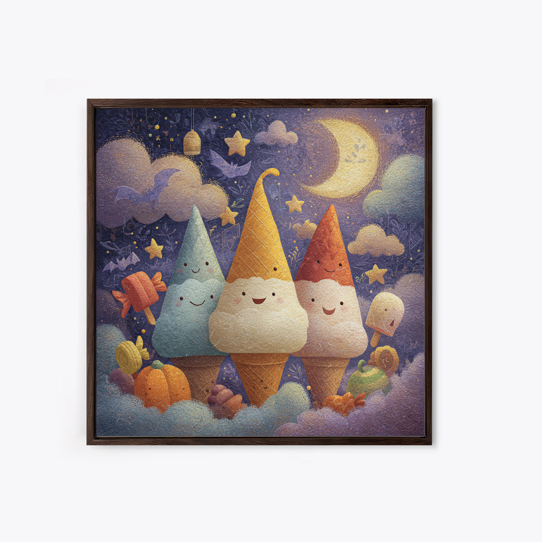 The Ice-Cream Ghost Parade, Pastel Halloween Art, Square Wall Art, Canvas Print, Cute Halloween Wall Art